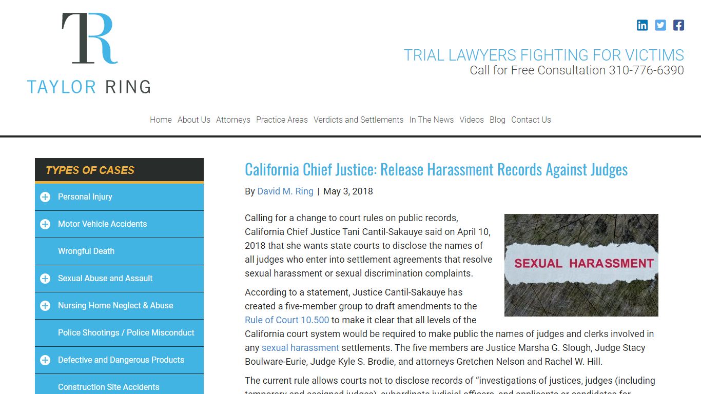 California Chief Justice: Release Harassment Records ...